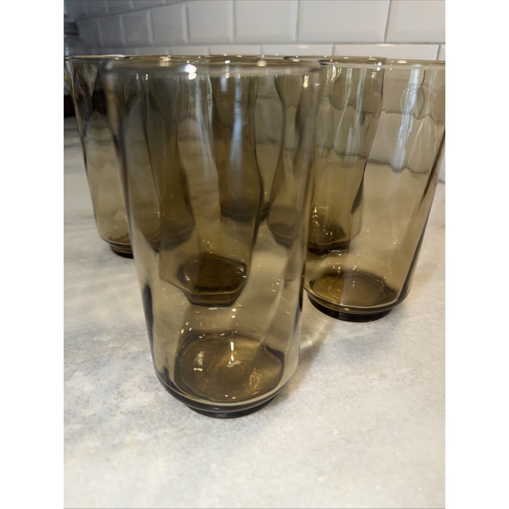 Libbey Swirl Optic Tawny Brown Tumbler Set Of 6 Vintage 5 1/2" 14Oz GlassesGW003 - Picture 8 of 10